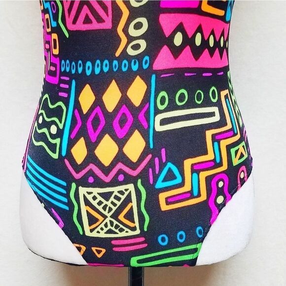 VINTAGE New Horizons Neon Retro Strappy Swimsuit - Picture 4 of 15